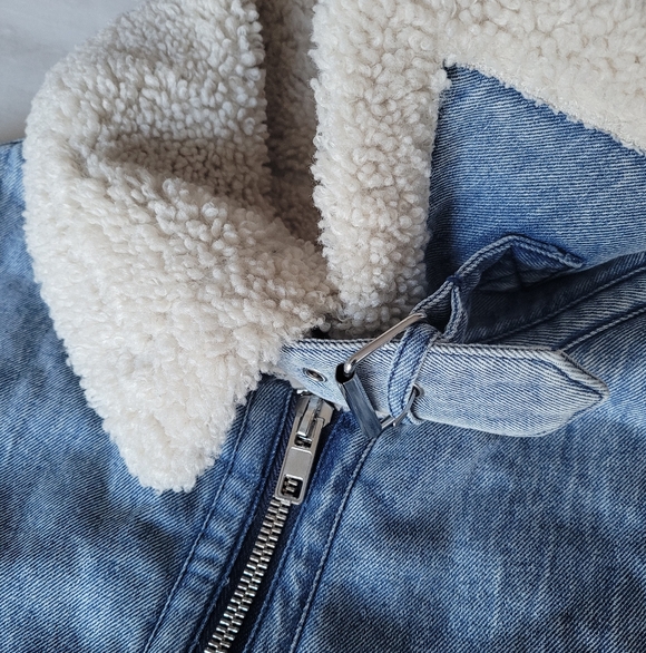 Zara Denim Jacket with Cream Sherpa Collar - Picture 2 of 14